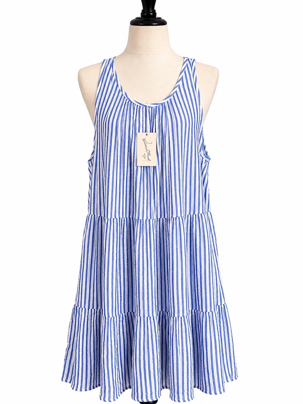 Universal Thread Blue White Stripe Tiered Gauze Dress Womens Small NWT